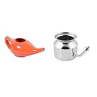 WHOLELIFEOBJECTS Leak Proof Durable Porcelain Ceramic Orange Neti Pot Hold 300 Ml Water Comfortable Grip and Stainless Steel Neti Pot for Sinus Congestion