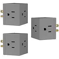 GE 3-Outlet Extender, 3 Pack, Grounded Wall Tap, Adapter Spaced, 3-Prong, Multiple Plug, Power Splitter, Cruise Essentials, Use for Home Office School Dorm, UL Listed, Grey, 47036