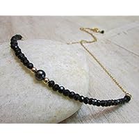 Black Spinel Necklace, Black Spinel Pearl Necklace, Black Beaded Necklace, Bohemian Beaded Necklace, Gypsy Black Gold, Stone, Boho, Elegant 3~3.5 mm Code- WAR6763