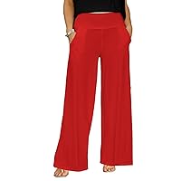 Women's Wide Leg Pants with Pockets Solid Red