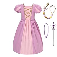 Dressy Daisy Little Girls Cotton Princess Dress Up Clothes with Braid & Accessories for Halloween Birthday Party Everyday Outfit Size 8, Purple