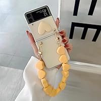 for Samsung Galaxy Z Flip 4 Case with Detachable Chain Wrist Strap Bracelet Cute Case for Girls Women 3D Love Heart Hand Chain Slim Design Clear Shockproof PC Cover for Galaxy Z Flip 4 5G, Yellow