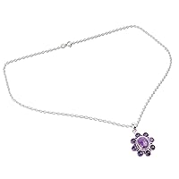 NOVICA Handmade .925 Sterling Silver Amethyst Flower Necklace Composite Turquoise Artisan Crafted with Reconstituted Purple Pendant India Floral Birthstone 'Deep'
