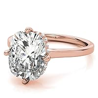 10K Solid Rose Gold Handmade Engagement Ring 5.0 CT Elongated Cushion Cut Moissanite Diamond Solitaire Wedding/Bridal Ring for Women/Her, Awesome Ring Gift for Her
