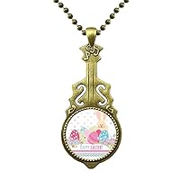 Happy Easter Religion Festival Colored Egg Necklace Antique Guitar Jewelry Music Pendant