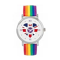 Queen's Platinum Jubilee Union Jack Heart Watch 2022 for Women, Analogue Display, Japanese Quartz Movement Watch with Rainbow Nylon Strap, Custom Made