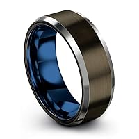 Tungsten Carbide Wedding Band Ring 8mm for Men Women Green Red Blue Purple Black Gunmetal Copper Fuchsia Teal Interior with Beveled Edge Brushed Polished