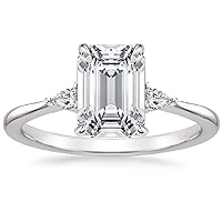 2CT Emerald Cut VVS1 Colorless Moissanite Engagement Ring Wedding Band Gold Silver Eternity Solitaire Halo Vintage Antique Anniversary Promise Gift Aria Three Stone Diamond Ring