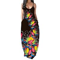 Chaos World Women's Maxi Dress V-Neck Strappy 3D Print Loose Summer Casual Dress