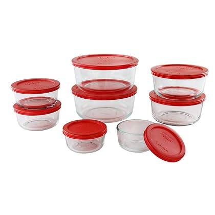 Pyrex Simply Store 16-Pc Glass Food Storage Container Set with Lid, 7-Cup, 4-Cup, 2-Cup & 1-Cup Round Meal Prep Containers with Lid, BPA-Free Lid, Dishwasher, Microwave and Freezer Safe, Variety Pack