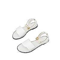 OYOANGLE Women's Pearl Decor Clear Straps Open Toe Flat Sandals Leather Outdoor Beach Sandals White 8
