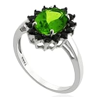 Certified Chrome Diopside Oval Shape Natural Earth Mined Gemstone 10K White Gold Ring Anniversary Jewelry for Women & Men