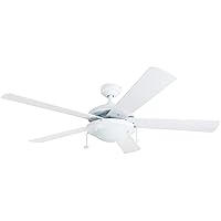 Prominence Home Bolivar, 52 Inch Modern LED Ceiling Fan with Light, Pull Chain, Dual Mounting Options, Dual Finish Blades, Reversible Motor - 80101-01 (White)