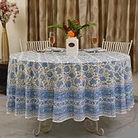 Ridhi Tablecloth Round 60 inch Asparagus Green 100% Cotton Hand Block Print Floral Table Cloth for Kitchen Dining Linen Home Decor I Parties, Weddings, Outdoors, Holidays