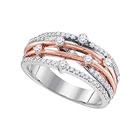 TheDiamondDeal 10kt Two-tone White Gold Womens Round Diamond Crossover Strand Band Ring 1/2 Cttw
