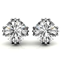 0.50-3.00 Carat VVS1 Full White Round Brilliant Cut Moissanite Diamond Earring For Women, Solitaire Push Back Valentine Present For Her In Real 18k White Gold and 925 Sterling Silver