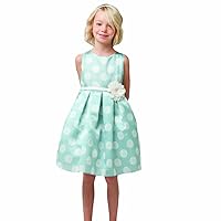 Girl's Blue Poly Silk Polka Dot Dress