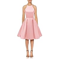 Halter Homecoming Dresses Short Satin Prom Cocktail Gown with Pockets