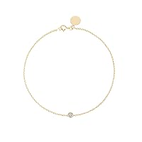 Solitaire Diamond Bracelet - Solid Yellow White Rose Gold -14K or 18Karat - Dainty and Simple Bezel Set - Free Engraving - Graceful Gift for Women - April Birthstone
