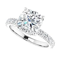 JEWELERYIUM 3 CT Cushion Cut Colorless Moissanite Engagement Ring, Wedding/Bridal Ring Set, Solitaire Halo Style, Solid Sterling Silver Vintage Antique Anniversary Promise Ring Gift for Her