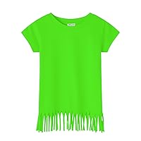 Girls Short Sleeve Fringe T-Shirts Soft Jersey Cotton Tee Tops (3-12 Years)