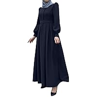 Dresses for Women 2023 Women Bohemian Polka Dot Print Muslim Dress Long Sleeves Prayer Clothes