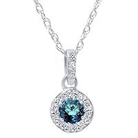 14k White Gold Plated 925 Sterling Silver Round Cut Created London Blue Topaz Halo Solitaire Wedding Engagement Pendant for Her