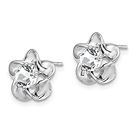 925 Sterling Silver Flower White Topaz Stud Earrings