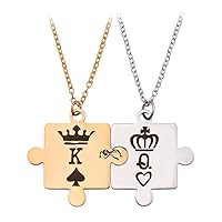 Matching Puzzle Pieces Necklaces for Couples Jewelry Necklace for Him and Her Playing Card King Queen Pinky Promise Necklace for Couple Set