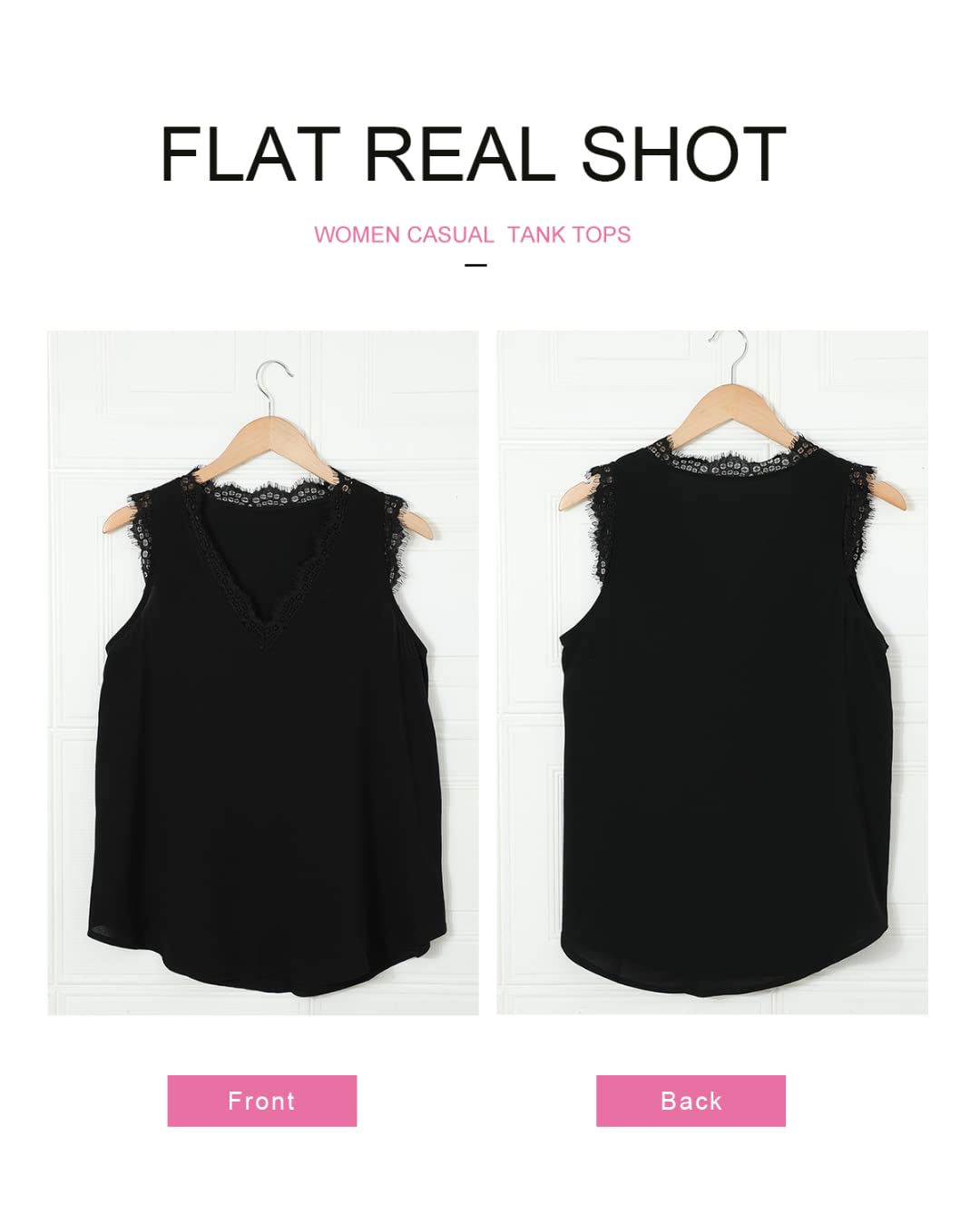 BLENCOT Women Lace Trim Tank Tops V Neck Fashion Casual Sleeveless Blouse Vest Shirts