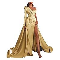 One Shoulder Prom Dresses for Women Long Mermaid Split Satin Evening Formal Party Gowns GL0001