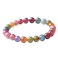 Natural Colorful Rainbow Tourmaline Gemstone Clear Beads Stretch Crystal Bracelet 7.5mm AAAA