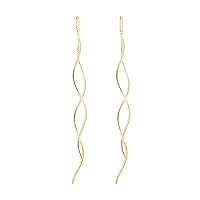 Reffeer Solid 925 Sterling Silver Double Linear Curved Tassel Earrings Threader Drop Dangle Earrings Perfect For Women Teens Girls