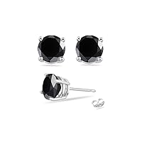 Round Black Diamond Stud Earrings AA Quality in 18K White Gold Available in Small to Large Sizes
