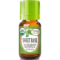 Healing Solutions Oils - 0.33 oz Sweet Basil Essential Oil Organic, Pure, Undiluted Basil Oil - 10ml