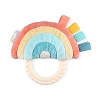 Itzy Ritzy - Ritzy Rattle Pal with Teether - Baby Teething Toy Features A Minky Plush Character, Gentle Rattle Sound & Soft Teether Toy for Newborn (Rainbow)
