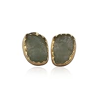 Handmade Collet Setting Moonstone Gemstone Brass Gold Plated Lightweight Rough Stone Stud Earrings Jewelry.