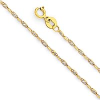14k Yellow Gold and White Gold Twist Snail 1.4mm Star Sparkle Cut Necklace Jewelry for Women - Length Options: 16 18 20 22 24