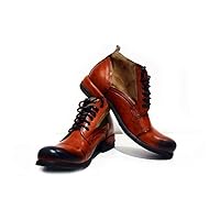 PeppeShoes Modello Genua - Handmade Italian Mens Color Orange Ankle Boots - Cowhide Hand Painted Leather - Lace-Up