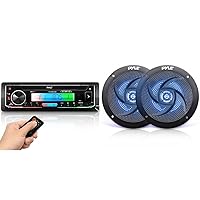Pyle Marine Stereo Receiver Power Amplifier-AM/FM/MP3/USB/AUX/SD Card Reader Marine Stereo Receiver & Marine Speakers-5.25 Inch 2 Way Waterproof and Outdoor Audio Stereo Sound System-PLMRS53BL