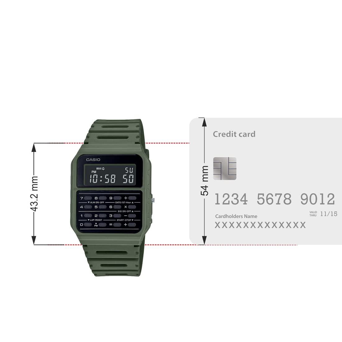 Casio CA-53WF-3B Calculator Green Digital Mens Watch Original New Classic CA-53, 43.2×34.4×8.2mm (CA-53WF-3BDF)