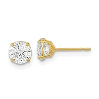 14K Yellow Gold 5mm Round Cubic Zirconia CZ Basket Set Stud Earrings