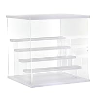 MECCANIXITY Clear Acrylic Display Case with LED Light 4 Tier Dustproof Showcase Assemble Cube Storage Boxes Stand for Collectibles, Action Figures (12.6x11.81x12.6 ) White