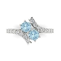 Clara Pucci 1.98 ct Round Cut 2 stone love Solitaire Genuine Natural Aquamarine Engagement Promise Anniversary Bridal Ring 18K White Gold