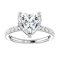 Siyaa Gems 3.50 CT Heart Diamond Moissanite Engagement Rings Wedding Ring Eternity Band Solitaire Halo Hidden Prong Silver Jewelry Anniversary Promise Ring Gift