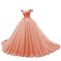 XYAYE Women's Puffy Tulle Quinceanera Dresses Ball Gown Off Shoulder Lace Prom Dresses Sweet 15 Party Gowns XY063