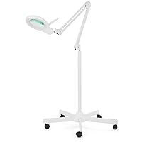 Neatfi (New Model) Bifocals 1,200 Lumens Super LED Magnifying Floor Lamp with 5 Wheels Rolling Base, 5 Diopter with 20 Diopter, Dimmable, Adjustable Arm Magnifier (5 Inches, White)