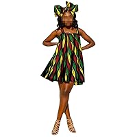 Dashika Print Ankara Dress for Women African Summer Sexy Mini Dress with A Big Bow Headband