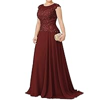 Plus Size Mother of The Bride Dresses for Wedding Scoop Neck Lace Appliques Chiffon Formal Evening Dress MA107
