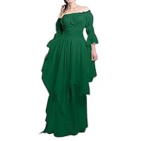 Resort Dress,Women's High Low Dress Puff Sleeve Off Shoulder Ruffle Medieval Costume for Women Dress High Low D